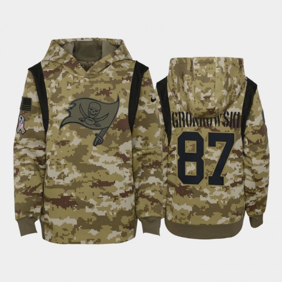 Youth Buccaneers Rob Gronkowski 2021 Salute To Service Performance Pullover Hoodie - Olive