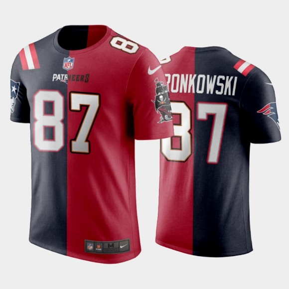 Tampa Bay Buccaneers Patriots Rob Gronkowski Split Name Number T-Shirt - Navy Red