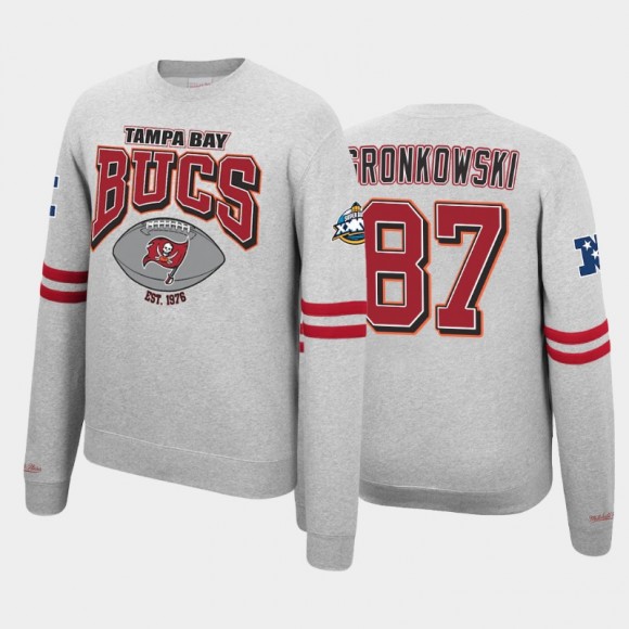 Buccaneers Rob Gronkowski Super Bowl Champions Gray Vintage Allover Print Sweatshirt